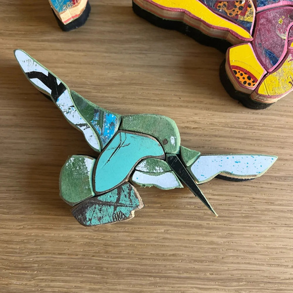 Wall Art: Upcycled Skateboard Hummingbird Wall Art - Handmade Decor - Set of 3 - Picture 3 of 11